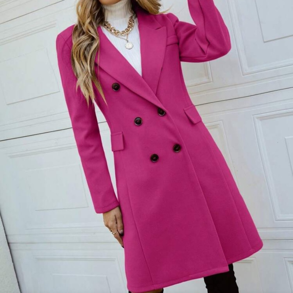 SHEIN Double-Breasted Pink Blazer Coat